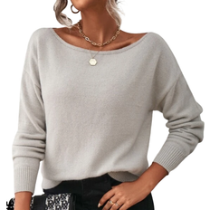 Boat Neck Jumpers Shein Lune Boat Neck Drop Shoulder - Light Grey