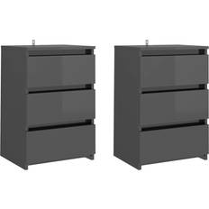 vidaXL Engineered Wood High Gloss Grey Sengebord 35x40cm 2stk