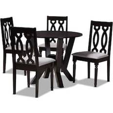 Round Dining Sets Baxton Studio Anise Grey / Dark Brown Dining Set 35.4x35.4" 5