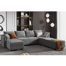 U shaped sofa Honbay Modular Sectional U Shaped Couch Grey Sofa 112.2"