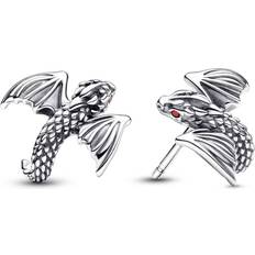 Pandora Game of Thrones Curved Dragon Stud Earrings - Silver/Red