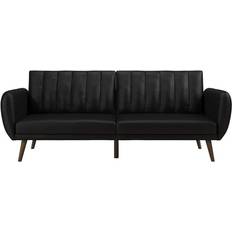 Novogratz Brittany Futon Black Faux Leather Sofa 207cm 3 Seater