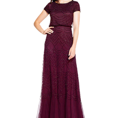 Short Sleeve Beaded Blouson Gown - Cassis