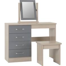 Wood Dressing Tables SECONIQUE Nevada Grey Gloss/Light Oak Dressing Table 40.5x100cm 3pcs