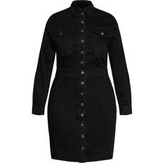 City Chic Denim Rider Dress Plus Size - Black Wash