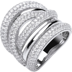 Jewelco London Row Pave Crossover Dress Ring - Silver/Transparent
