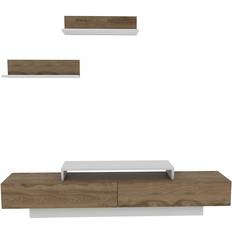 White TV Benches Decorotika Lusi Moderne White and oak TV Bench 180x40cm 3pcs