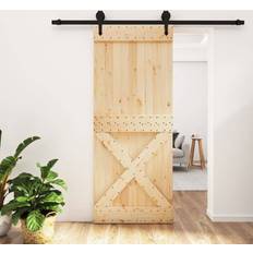 Puertas vidaXL Con Herrajes Madera Maciza De Pino 85x210 cm - Marrón Puerta Corredera (x210cm)