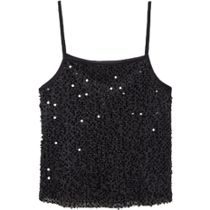 Sequins Tops Mango Sequins Spaghetti Strap Top - Black