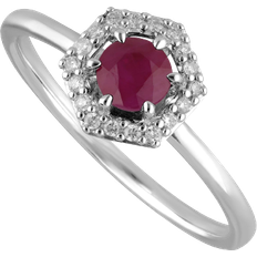 Mujer - Oro Blanco Anillos Gemondo Halo Engagement Ring - White Gold/Ruby/Diamonds