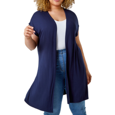 Roman Curve Longline Stretch Cardigan - Navy