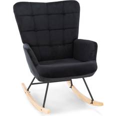 Noir Chaises à Bascule Nimara Fauteuil Sanka En Tissu Noir Chaise à Bascule 96cm