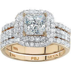 Princess cut ring PalmBeach Double Halo Bridal Ring Set - Gold/Transparent