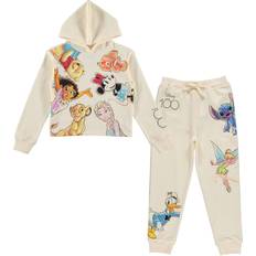 Girls - White Tracksuits Children's Clothing Disney Girl's Cropped Hoodie & Jogger Pants Set - Ivory