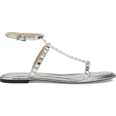 Michael Kors Heeled Sandals Michael Kors Celia Crystal Embellished Metallic Flat Sandal Silver