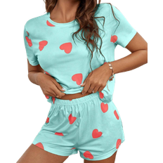 Shein Heart Print Tee & Shorts PJ Set