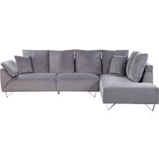 Beliani Corduroy Corner Lunner Grey Divano 266cm Divano 4 Posti