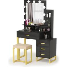 Black vanity desk Pakasept Vanity Black Dressing Table 15.7x15.5"