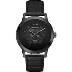 Guess Genuine Leather Analogue Watch Silver