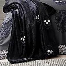 Rectangular Blankets Catherine Lansfield Skulls Soft Cosy Fleece Blankets Grey