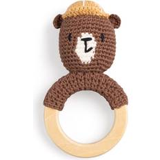 Beer Rammelaars Sebra Rattle on Wooden Ring Bear Brown wooden