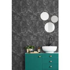 Wallpapers Graham & Brown Glitter Marble Tile Wallpaper Black One Size