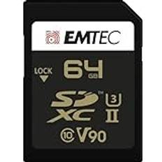 Emtec ECMSD64GUHS2V90 SD-kort UHS-II U3 V90 SpeedINPRO SD-minneskort 64 GB lagringskapacitet 2 rader med PIN-kontakter på baksidan av kortet svart/guld