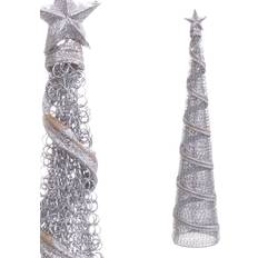 Metal Adornos de Árbol de Navidad BigBuy Christmas Cónico Rejilla Plata Metal De Ø 10x50 cm Adorno de Árbol de Navidad