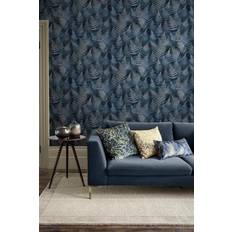 Woodland Fern Floral Wallpaper Blue One Size