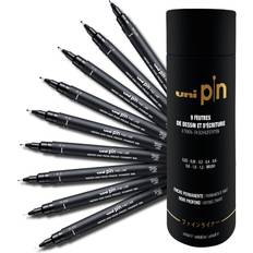 Uni Drawing & Writing Felt Tip Pens Black 9pcs