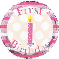 Foil Balloons 18 Inch First Birthday Circular Balloon Pink One Size