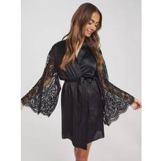 Dame Morgenkåber & Badekåber på tilbud Hunkemöller Kimono Silk Lace Sleeve Morgenkåber Black