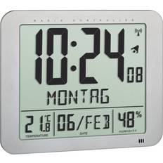 TFA 60.4516.54 xxl funkwanduhr digital temperatur luftfeuchtigkeit wohnzimmer Silber