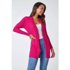 Slim Cardigans Roman Longline Stretch Ribbed Cardigan in Cerise