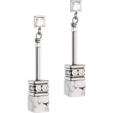 White Earrings Coeur de Lion Women's Stainless Steel Geocube Drop Earrings