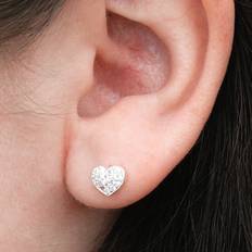 John Greed Signature Silver CZ Pave Heart Stud Earrings