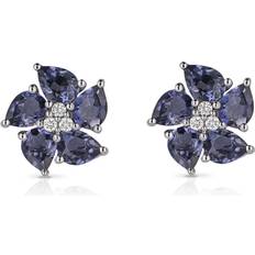 John Greed Peony Flower Stud Earrings - Silver/Black