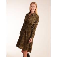 Green - Shirt Dresses Blue Vanilla Leopard Shirt Dress Khaki