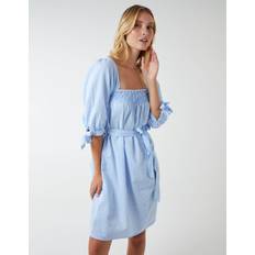 Square Dresses Blue Vanilla Square Neck Shirred Swing Dress Light