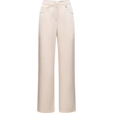 High Rise Satin Straight Pants - White