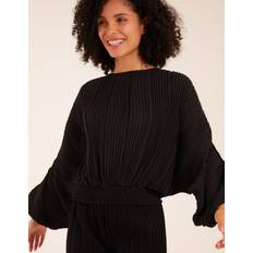 Long Blouses Blue Vanilla Long Sleeve Pleated Top Black