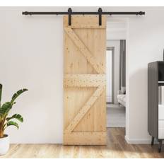 Derecha Puertas Correderas vidaXL Con Herrajes Madera Maciza De Pino 70x210 cm - Marrón Puerta Corredera Derecha (x210cm)