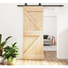 Derecha Puertas vidaXL Con Herrajes Madera Maciza De Pino 70x210 cm - Marrón Puerta Corredera Vidrio Templado S 7010-Y70R Derecha (40x210cm)