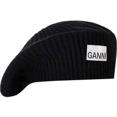 Ganni Räfflad Stickad Mössa Med Logotyp - Black