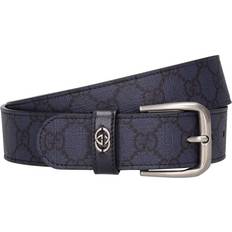 Gucci Bælter Gucci Full-Grain Leather Trimmed Monogrammed Canvas Belt - Blue