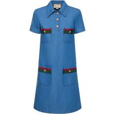 Gucci Dresses Gucci Minikleid aus Baumwolle und Leinen blau