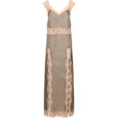 Gucci Long Dresses Gucci GG Supreme lace-trimmed silk maxi dress multicoloured