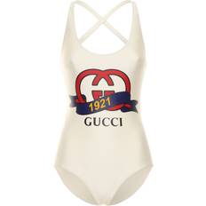 Gucci Swimwear Gucci Badeanzug Aus Stretch-jersey Mit Logo Elfenbein