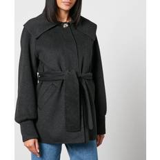 Ganni Wool Big Collar Belt Jacket Kvinde Uldfrakker hos Magasin Phantom