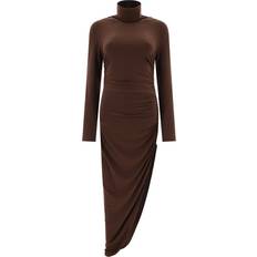 Norma Kamali Asymmetric Turtleneck Midi Dress - Brown